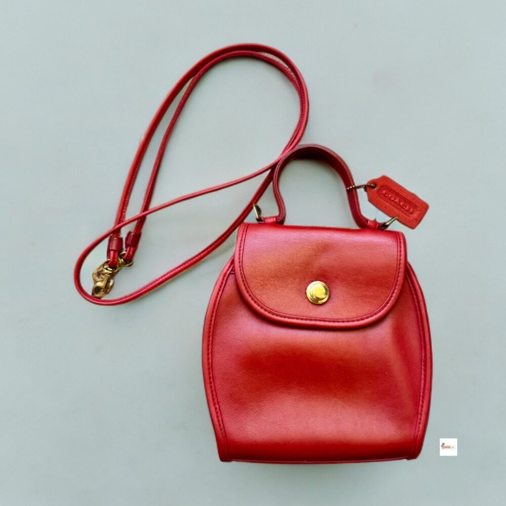 Coach Vintage Red Leather Derby Top Handle Crossbody Bag 210